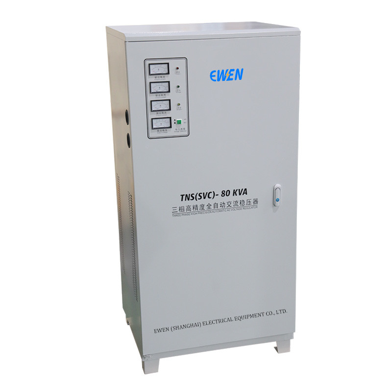 80KVA Τρεις φάσεις Βιομηχανικός σταθεροποιητής τάσης Αυτοματοποιημένος ρυθμιστής τάσης 380VAC 400VAC με κινητήρα σερβο